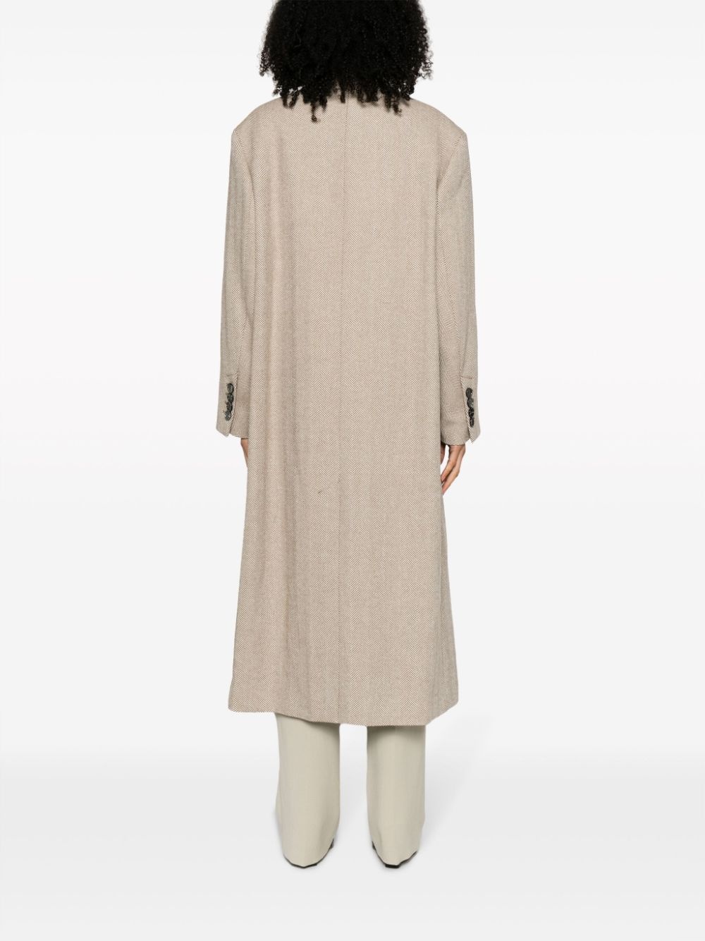 double-breasted herringboned long coat - 4