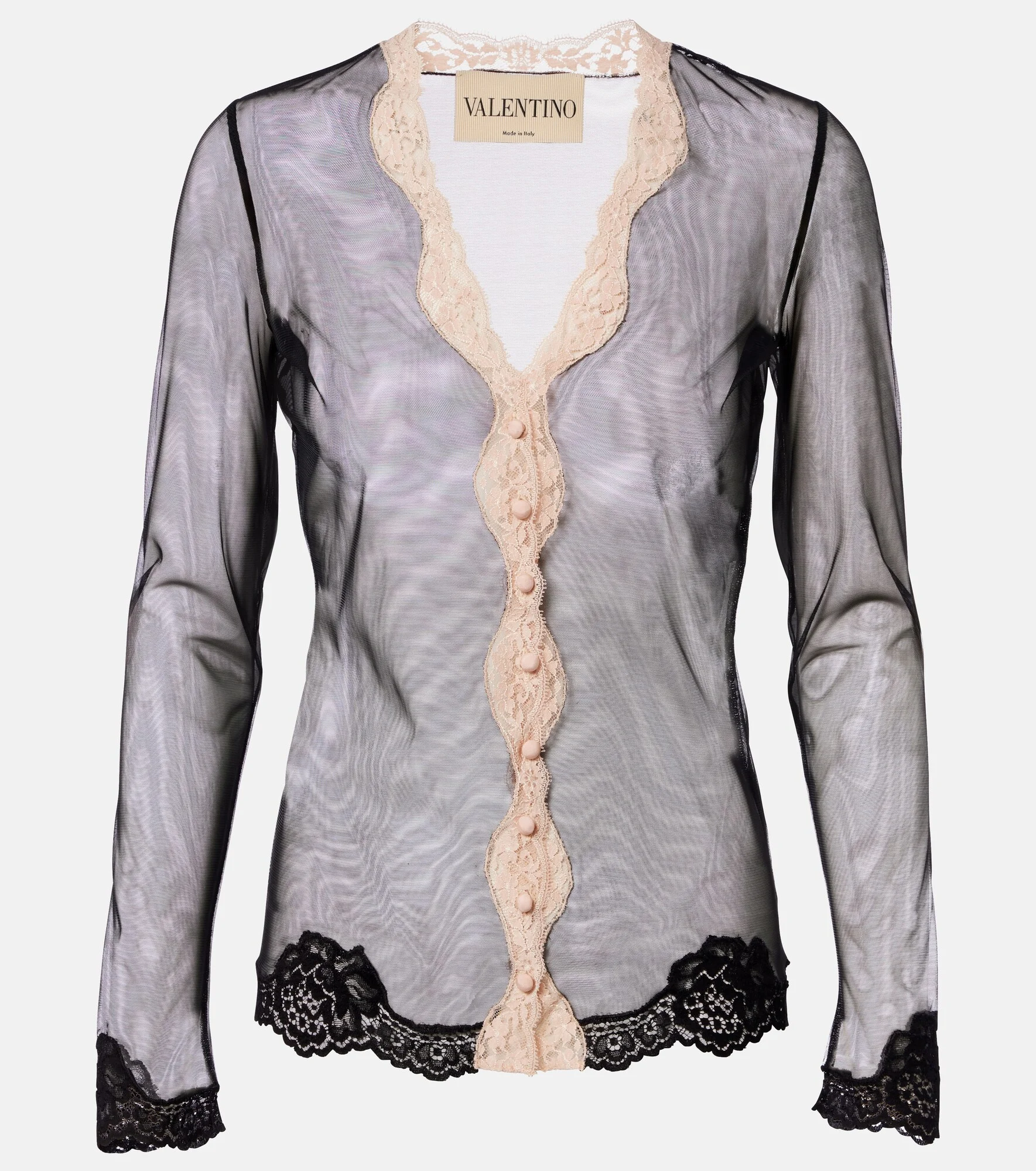 Lace-trimmed sheer mesh shirt - 1