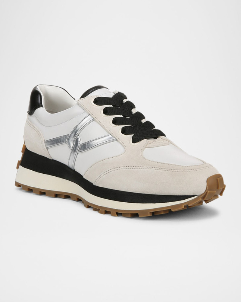 VERONICA BEARD Valentina Mixed Leather Retro Sneakers outlook