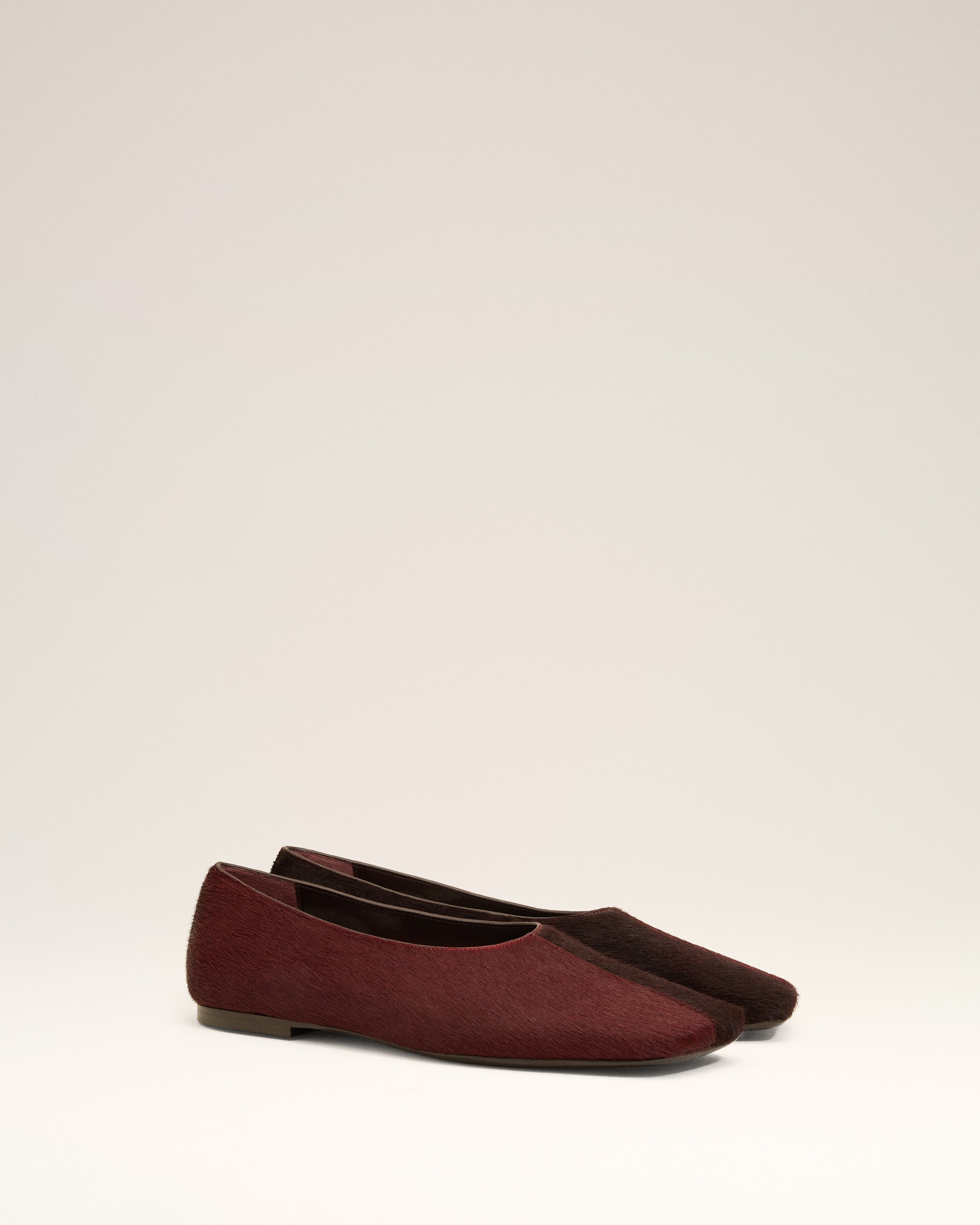 BURGUNDY LEATHER BICOLOR FLAT SHOES - 3