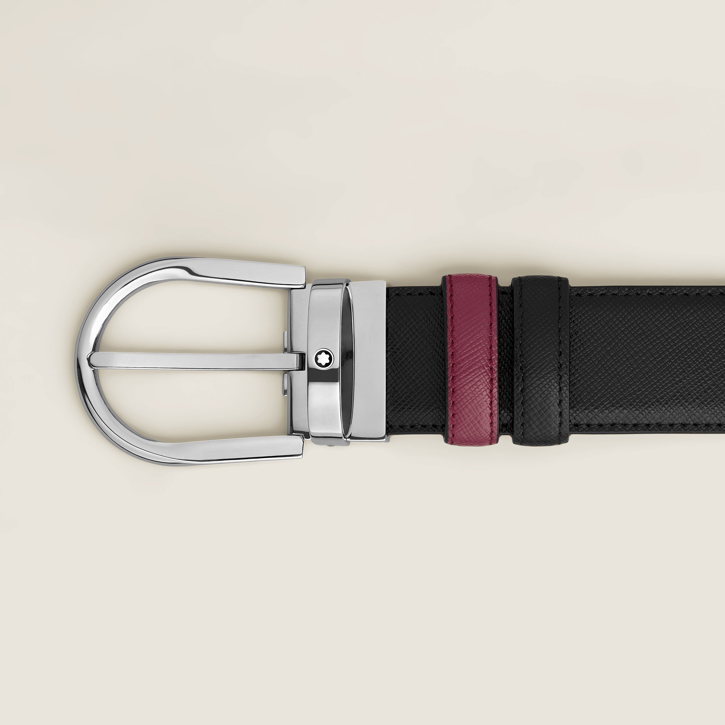 Horseshoe buckle black/cassis 35mm reversible leather belt - 3