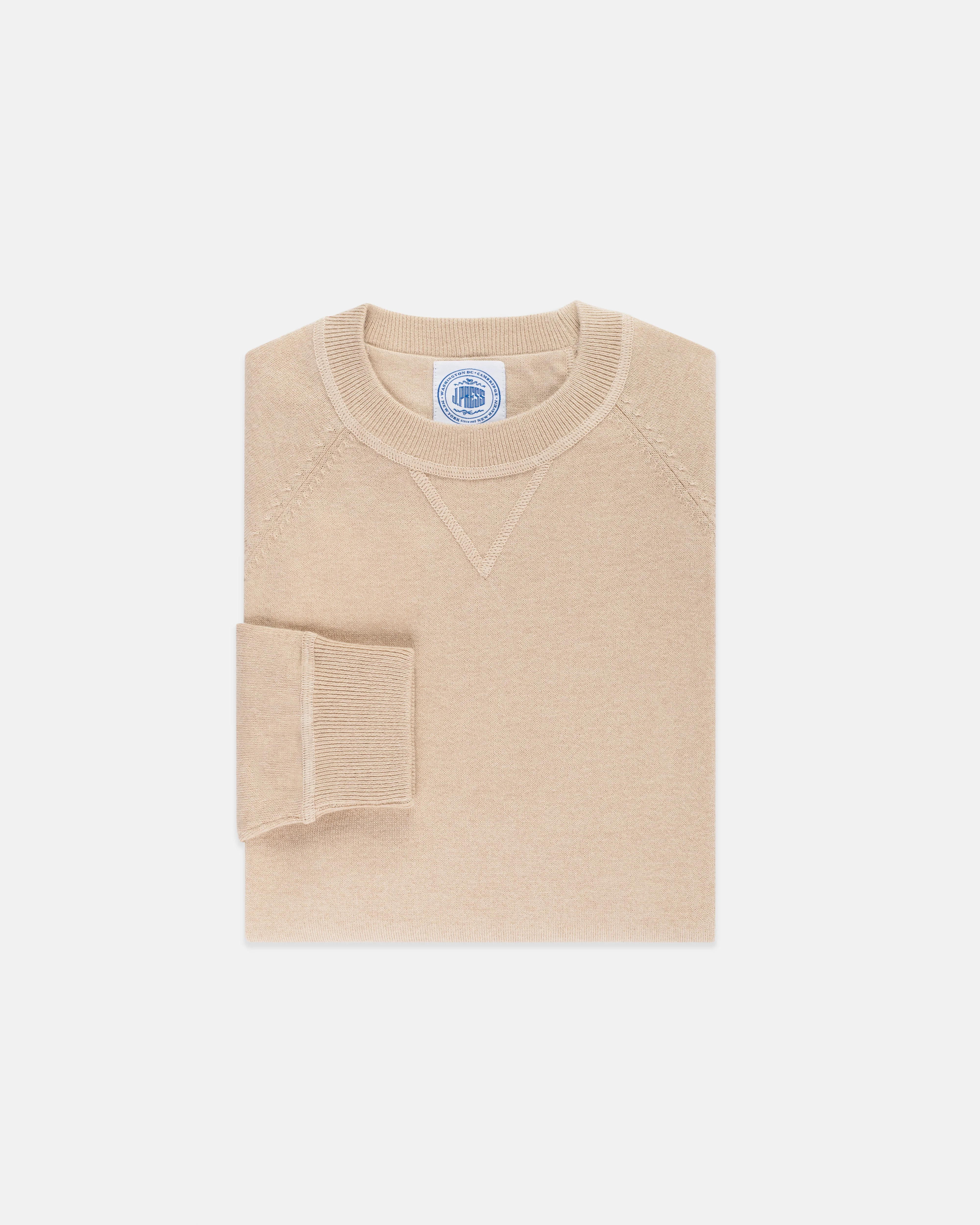 TAN COTTON/WOOL CREWNECK SWEATSHIRT - TRIM FIT - 1