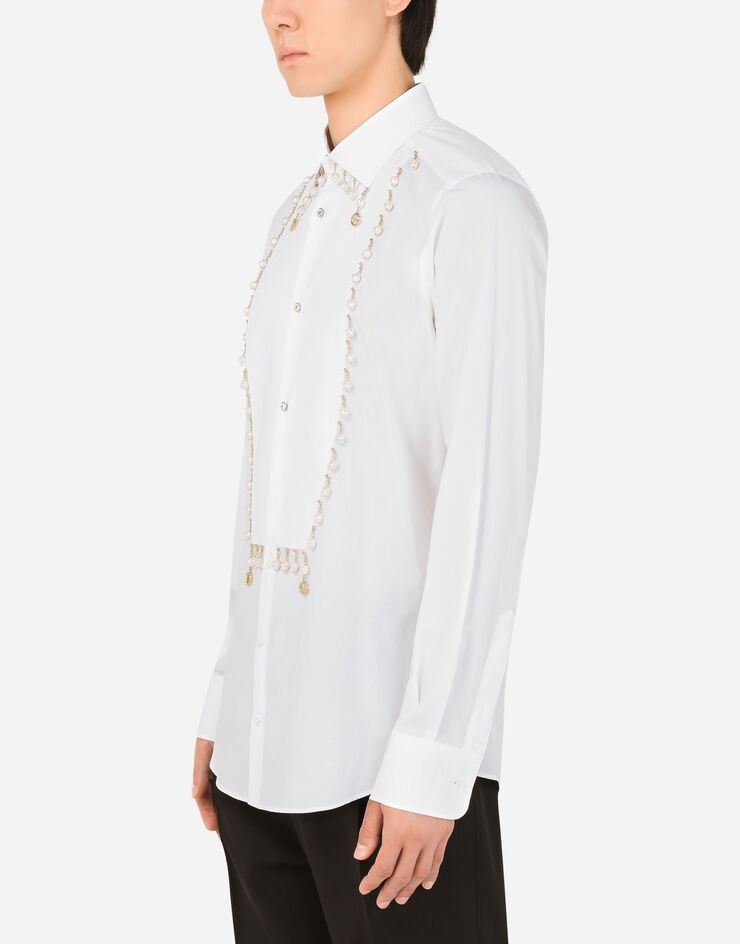 Gold-fit tuxedo shirt with pearl pendants and DG logo - 4