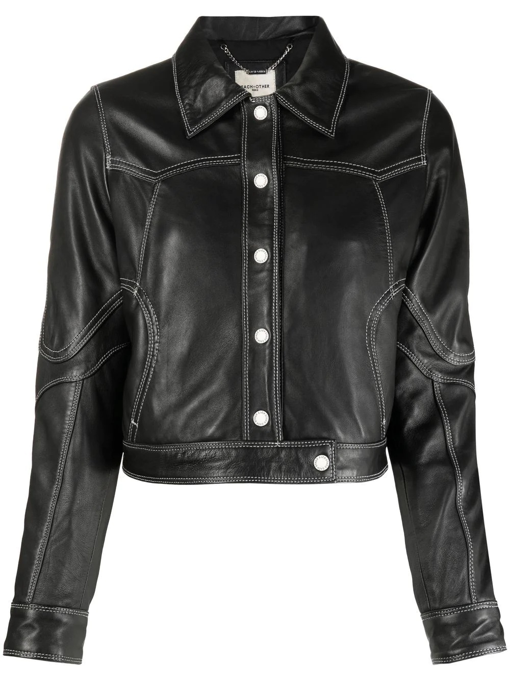 button-up leather jacket - 1