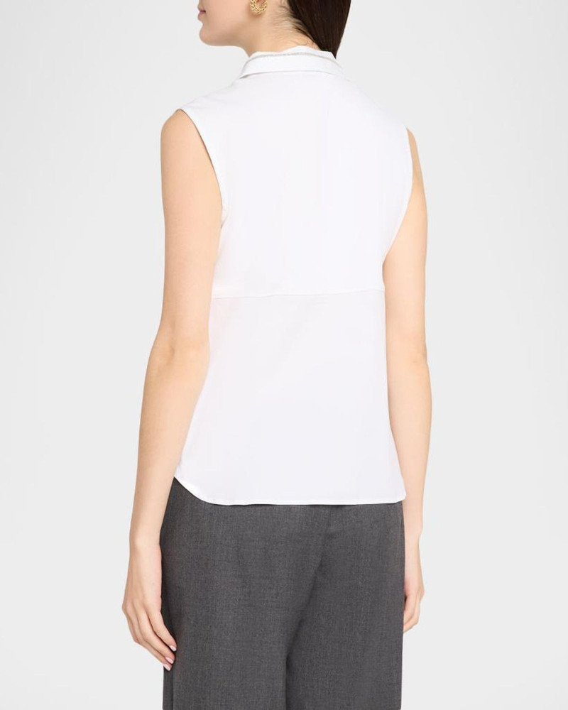 Chain-Trim Sleeveless Stretch Cotton Shirt 3