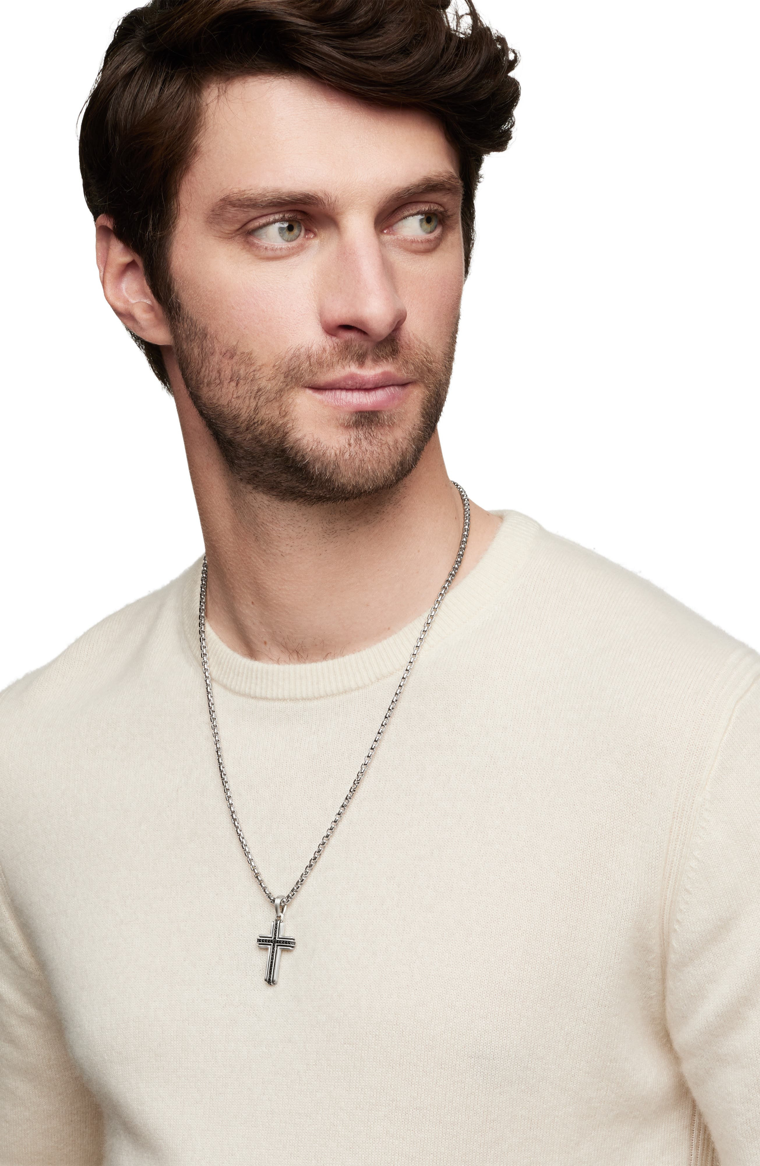 David Yurman Deco Cross Pendant with Pavé Black Diamonds in Silver/Black Diamond at Nordstrom - 3