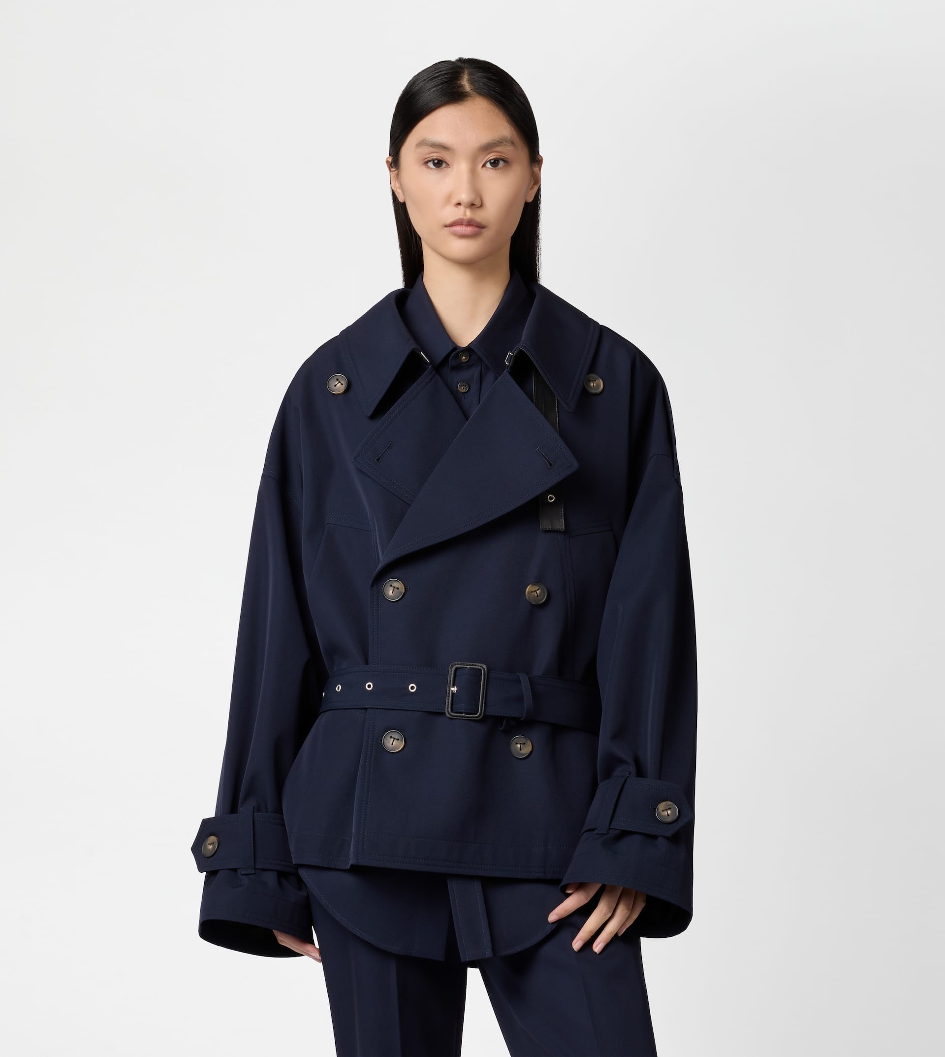 WOOL BLEND SHORT TRENCH COAT - BLUE - 3
