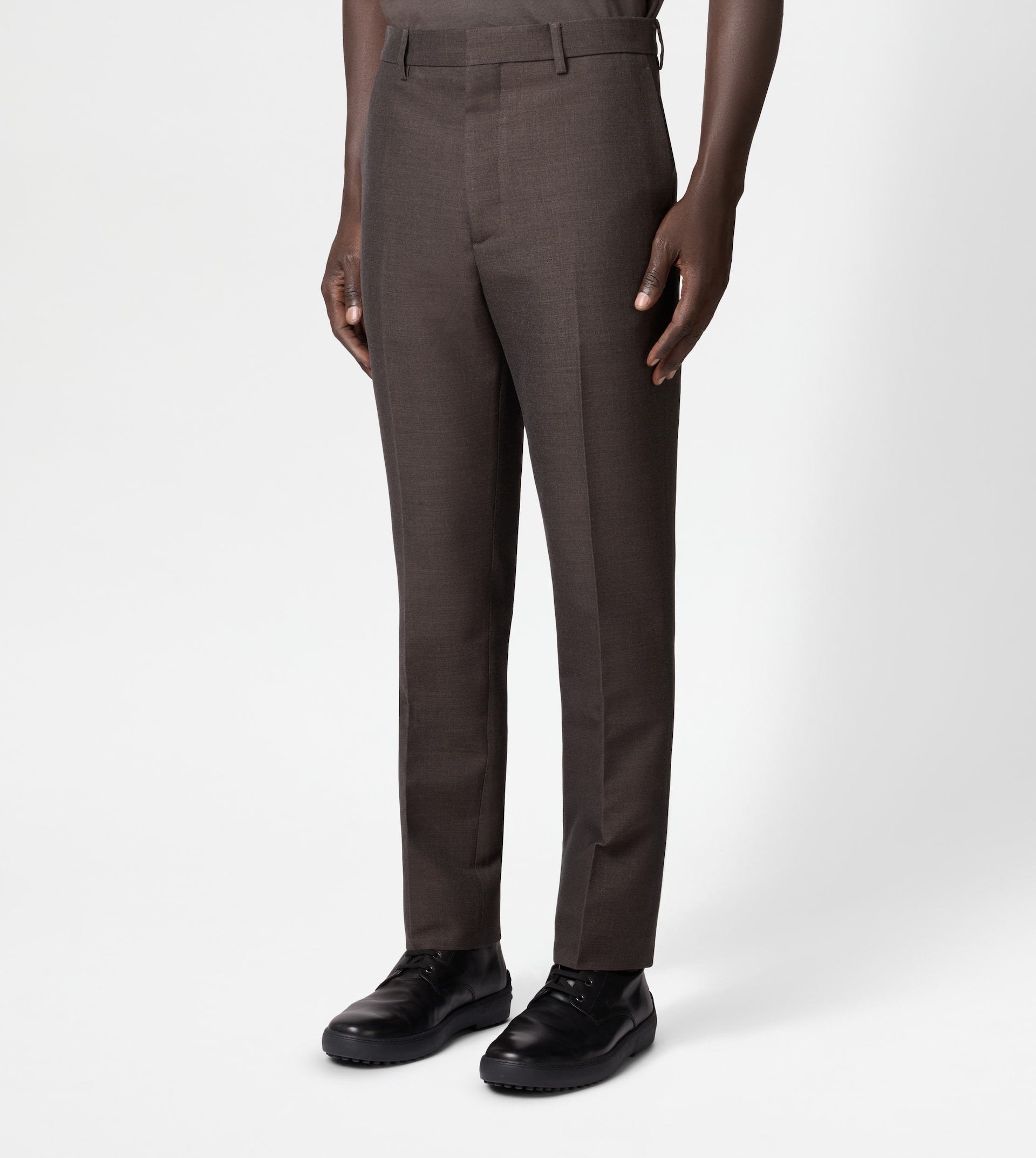 SLIM FIT PANTS IN WOOL - BROWN - 3