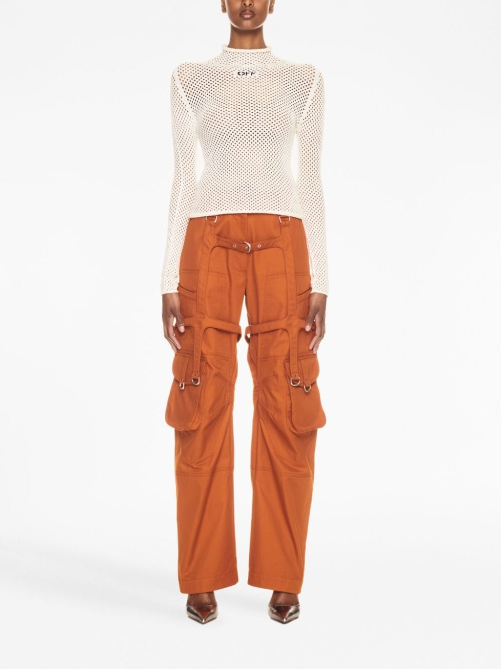 OFF-logo open-knit top - 2