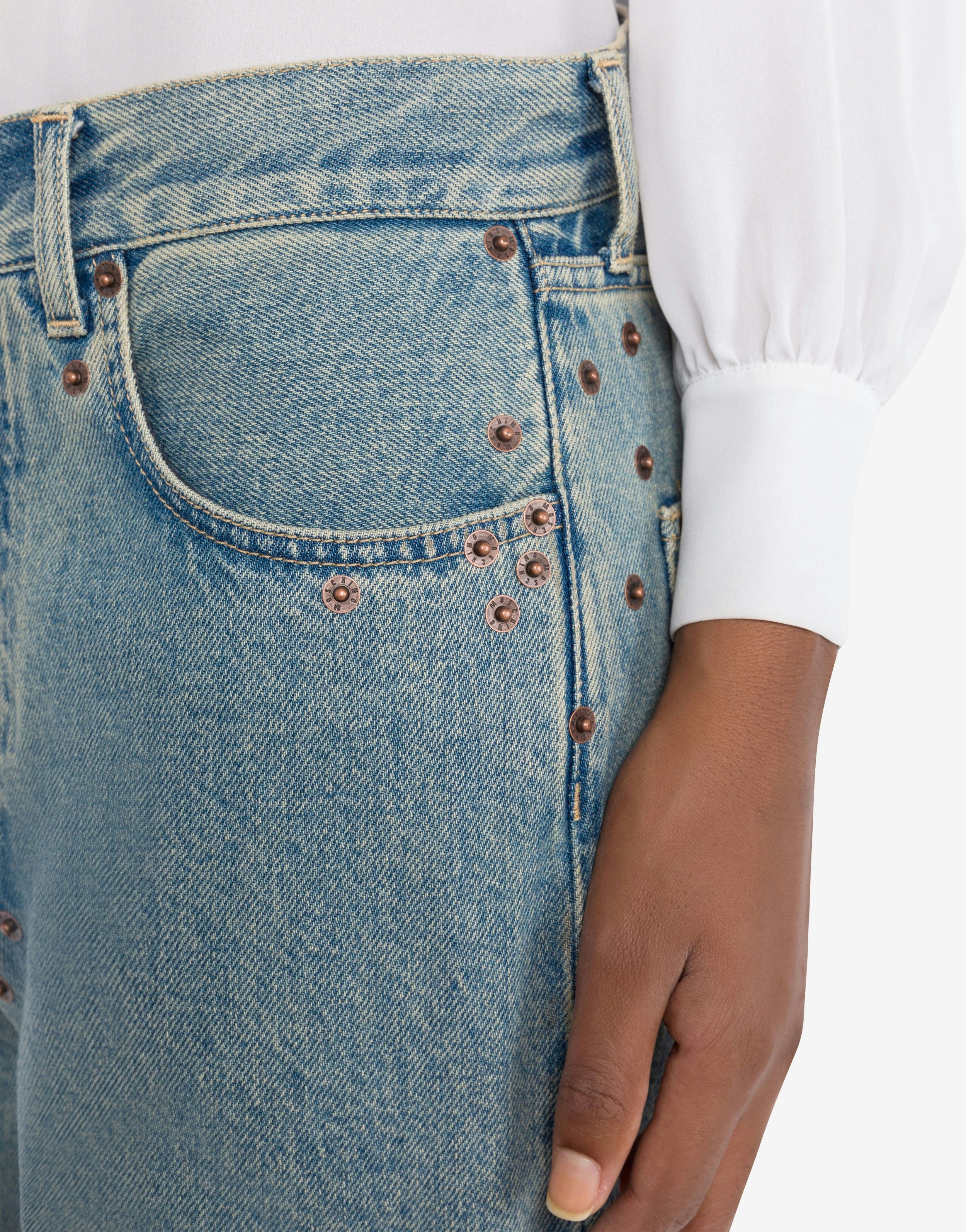 TROUSERS IN BLUE COTTON DENIM - 4