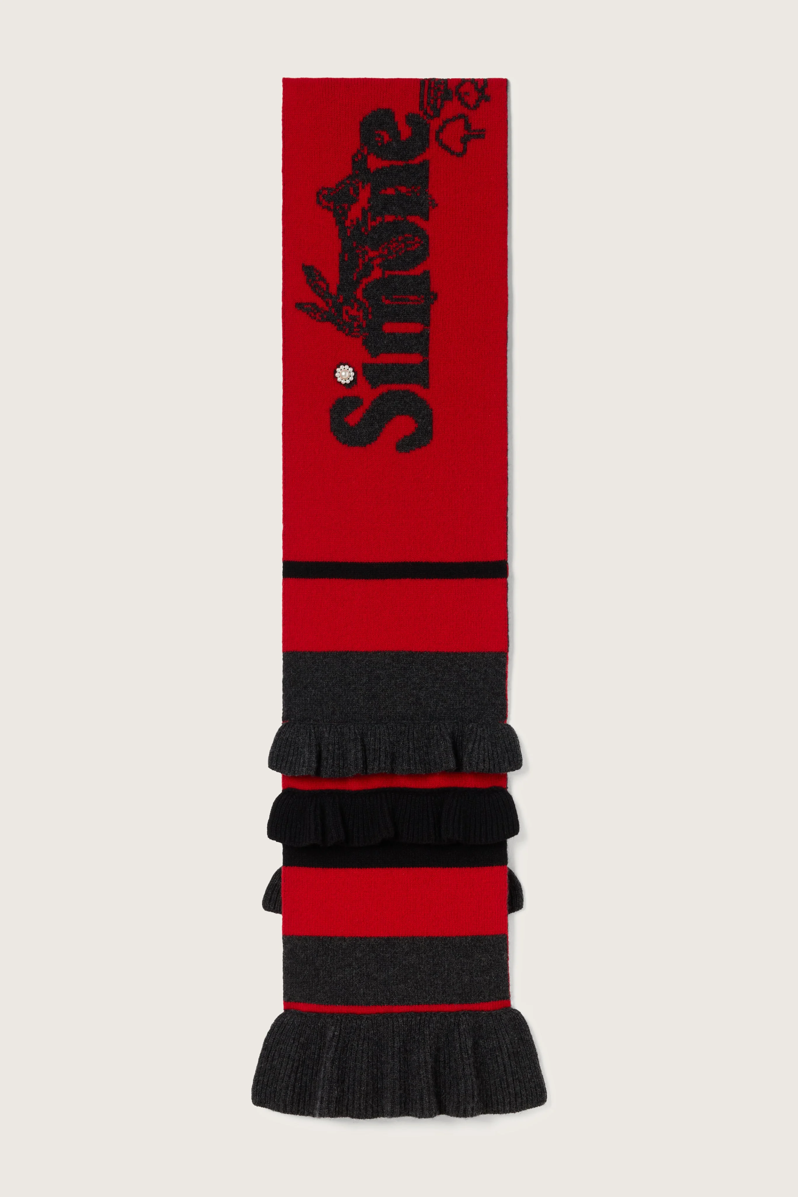 Ruffle Graphic Logo Knit Scarf - 1