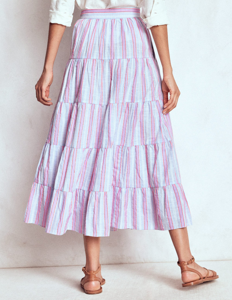 Tiered Poplin Midi Skirt-Metallic Stripe 4