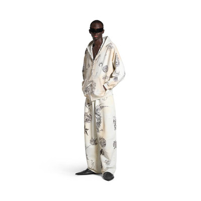 BALENCIAGA Men's Tat Zip-up Hoodie Medium Fit in Off White/black outlook