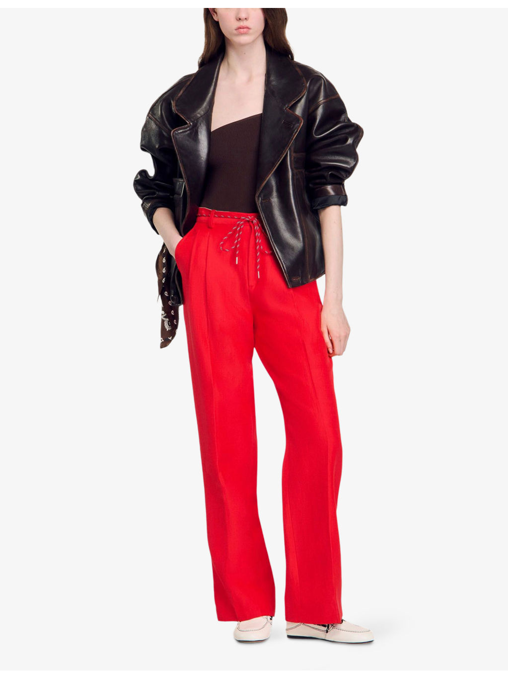 Removable-Belt High-Rise Linen-Blend Trousers - 2
