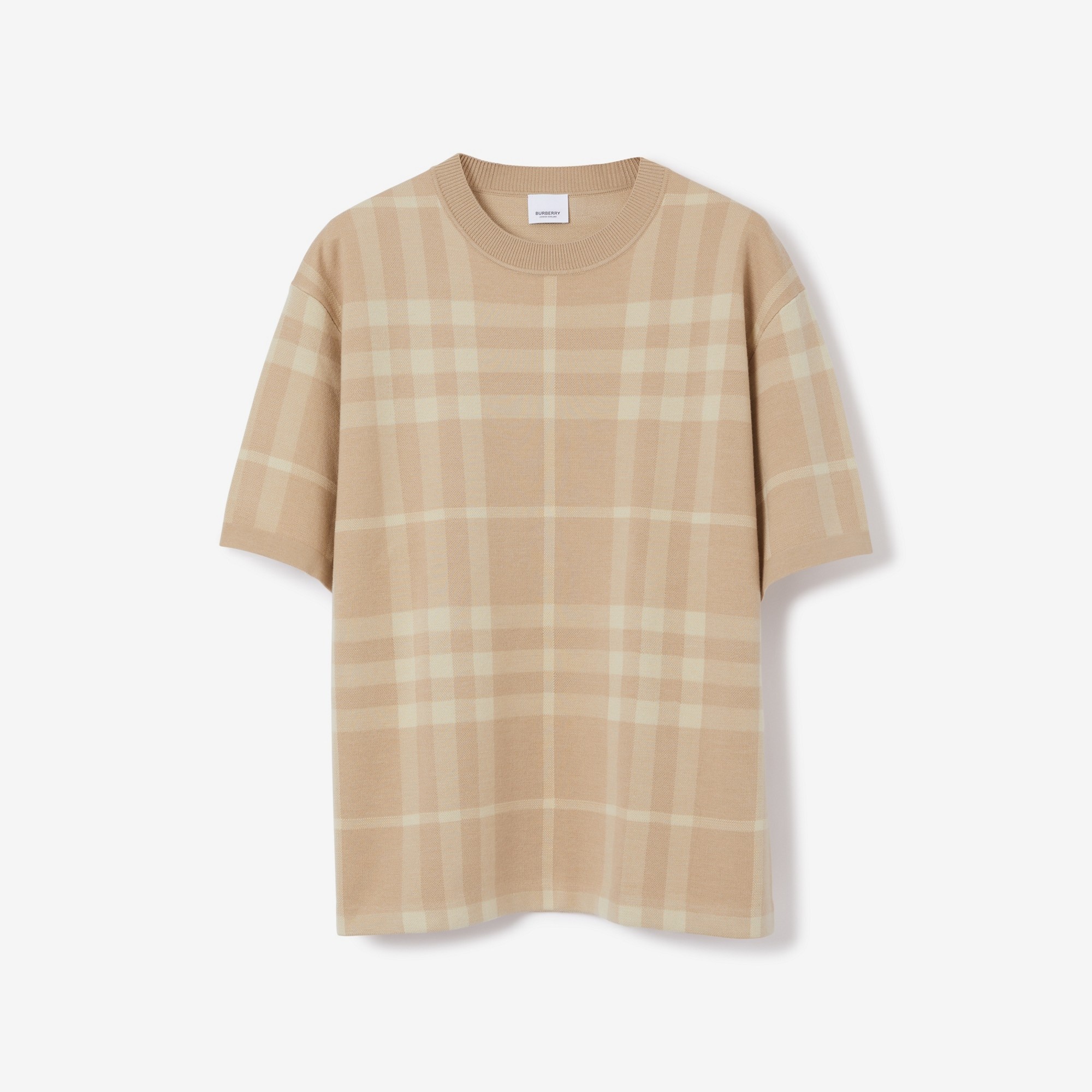 Short-sleeve Check Silk Wool Jacquard Top - 1