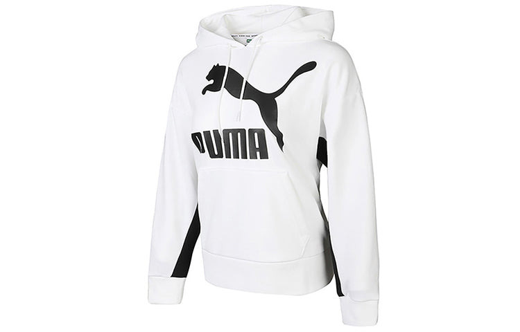 (WMNS) PUMA Classics Logo Hoodie 'White Black' 599197-02 - 3