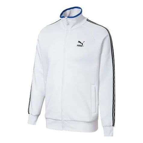 PUMA Stand Collar Colorblock Logo Casual Jacket White 598135-02 - 1