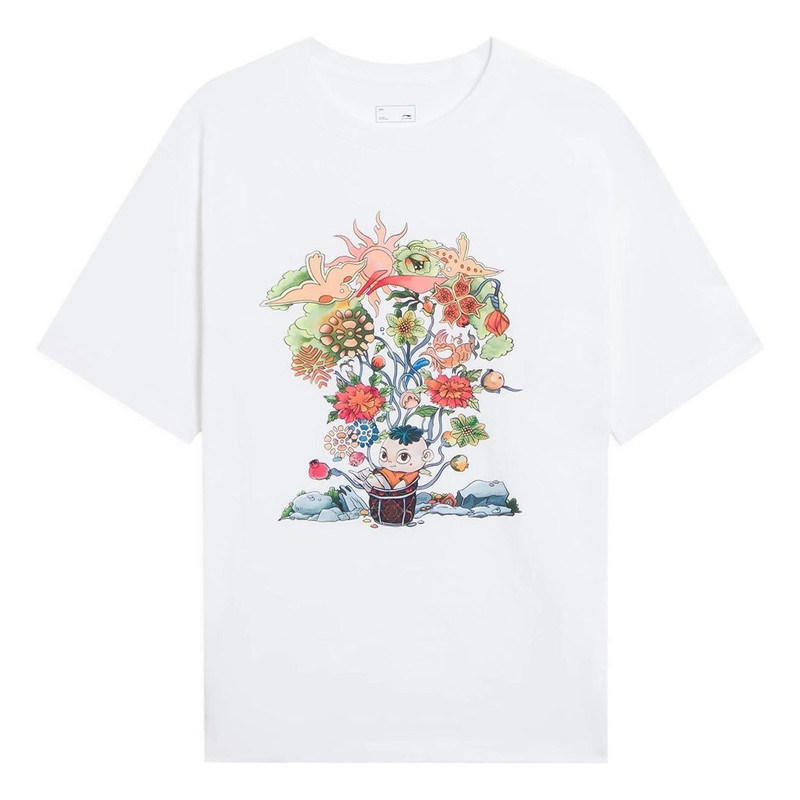 Li-Ning Floral Cartoon Graphic Loose Fit T-shirt 'White' AHSS753-1 - 1