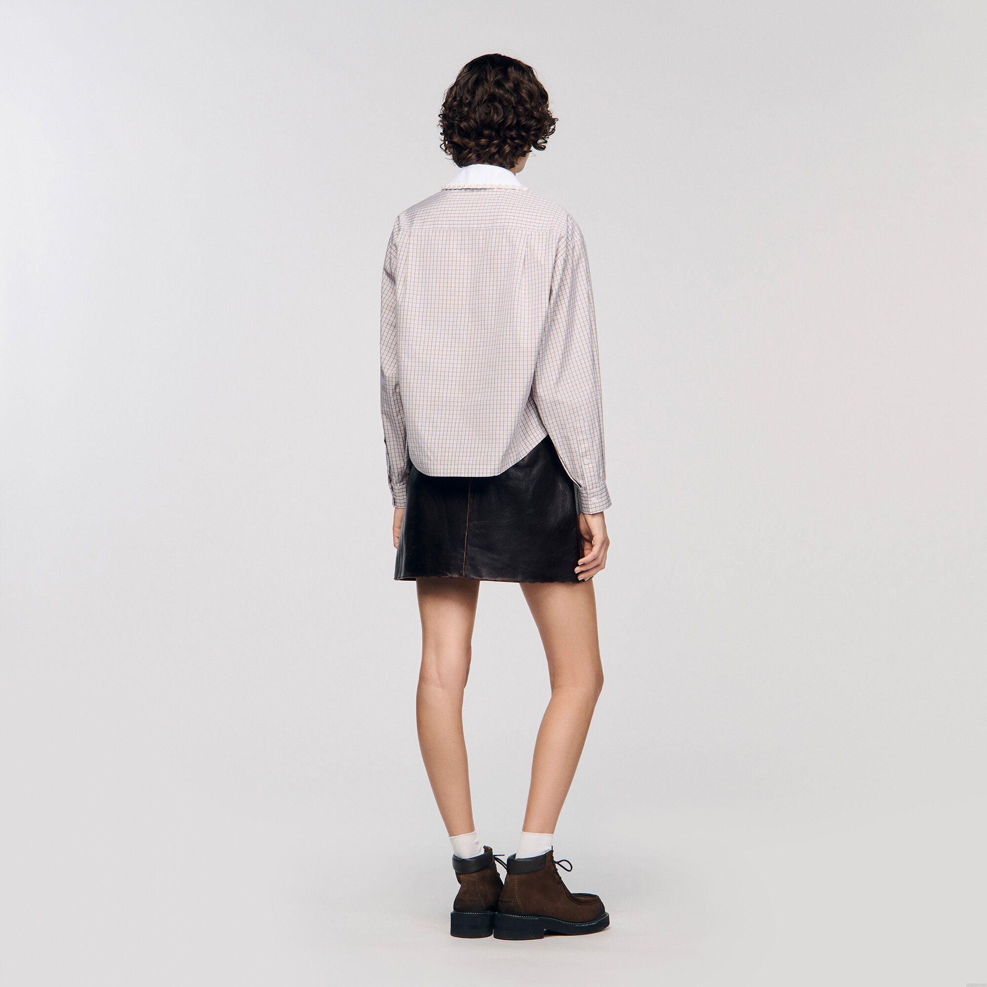 PLAID AND PEARL COLLAR SHIRT - 5