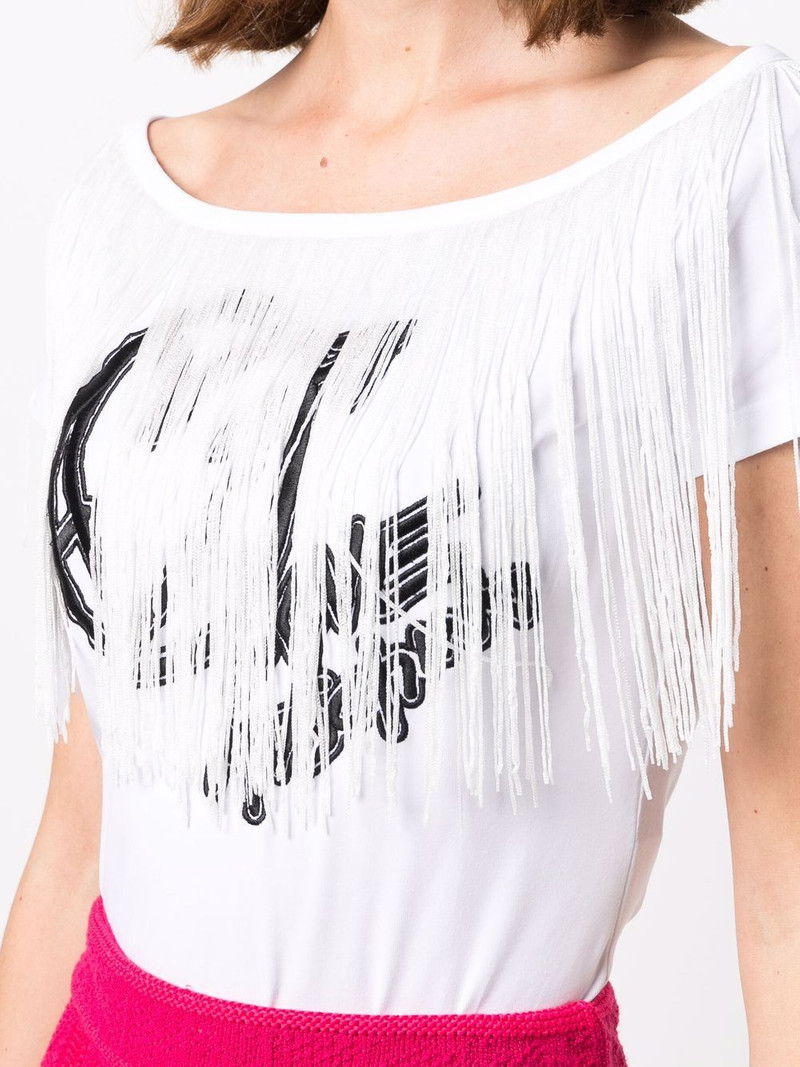 embroidered-logo fringed T-shirt 5