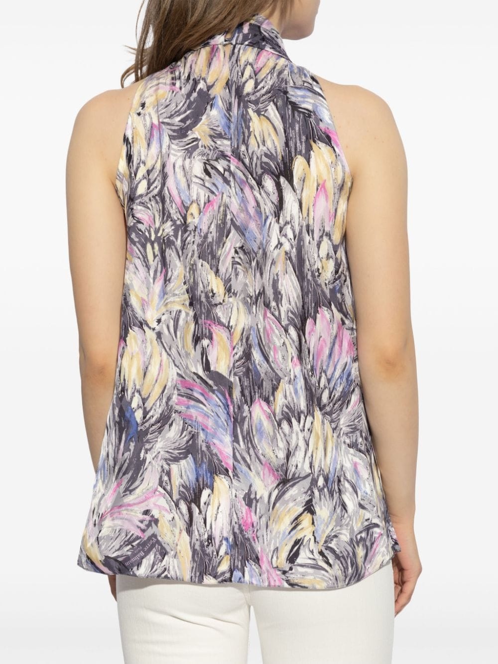 abstract-print tie-neck blouse - 4