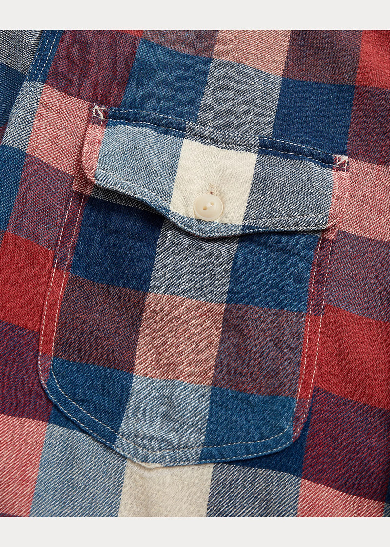 Indigo Plaid Cotton-Linen Workshirt 4