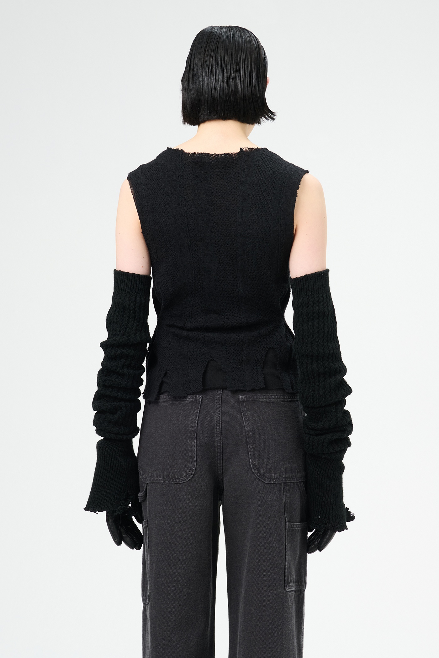 Ragged Vest Black Crochet Stripe - 8