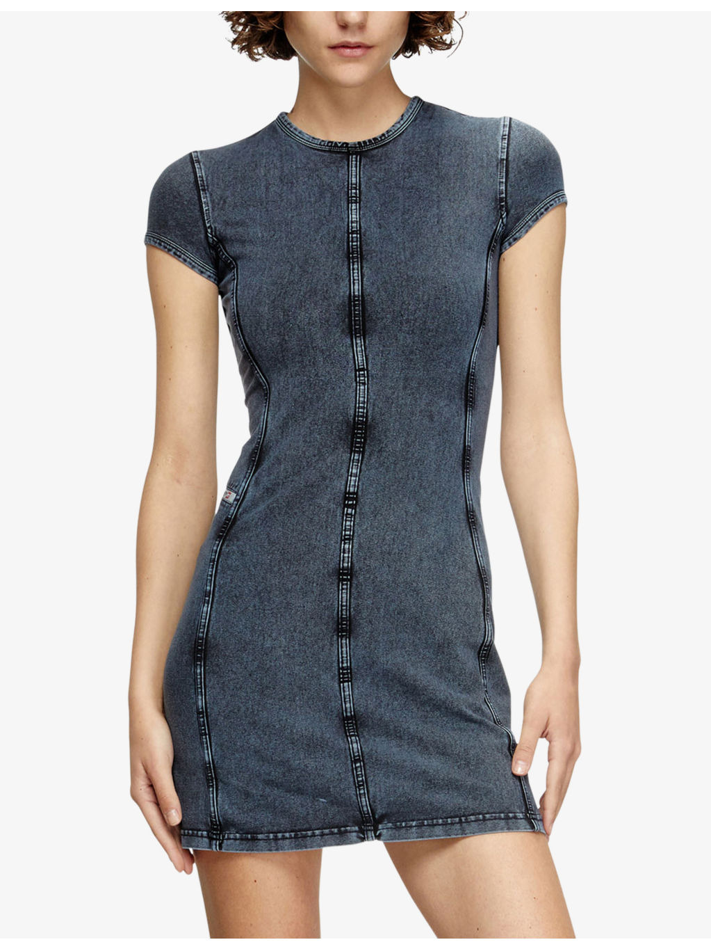 D-Cupsleeves Denim-Effect Stretch-Cotton Jersey Mini Dress - 3