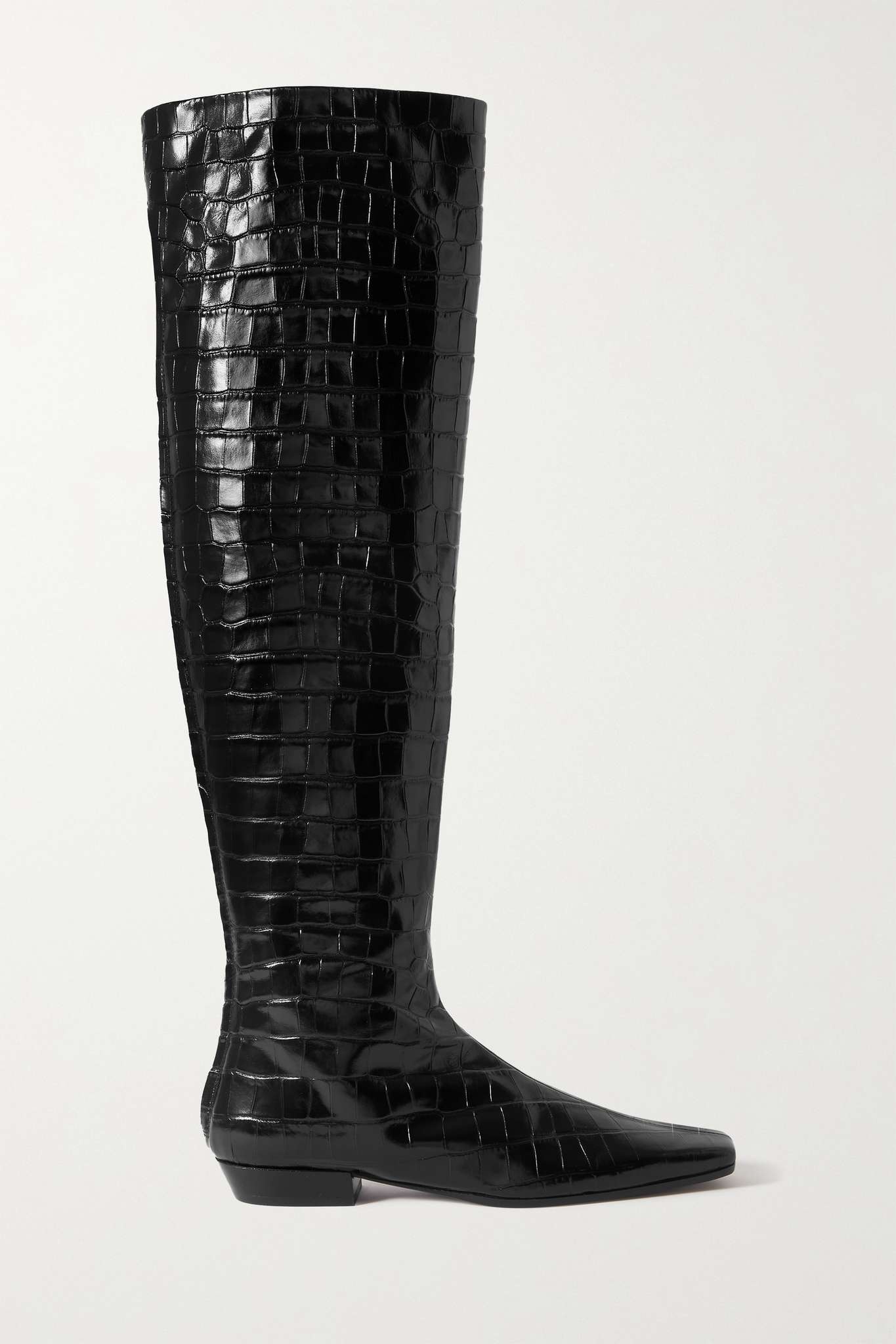 Croc-effect leather over-the-knee boots - 1