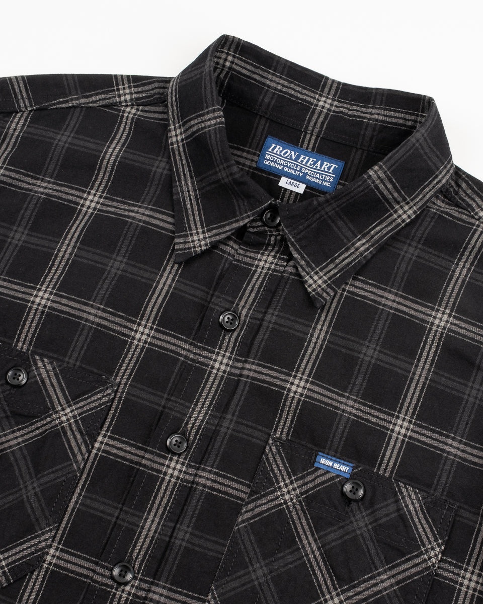 5OZ SELVEDGE SHORT SLEEVED MADRAS CHECK WORK SHIRT - BLACK - 6