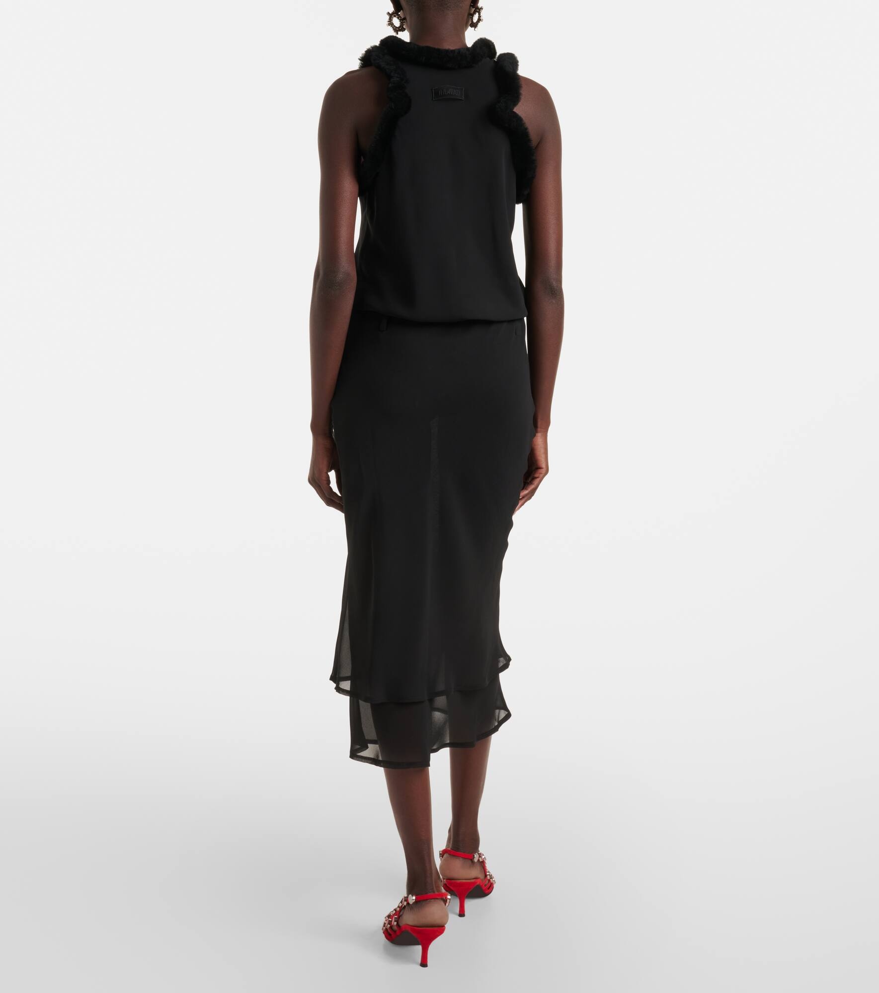 Faux fur-trimmed midi dress - 3