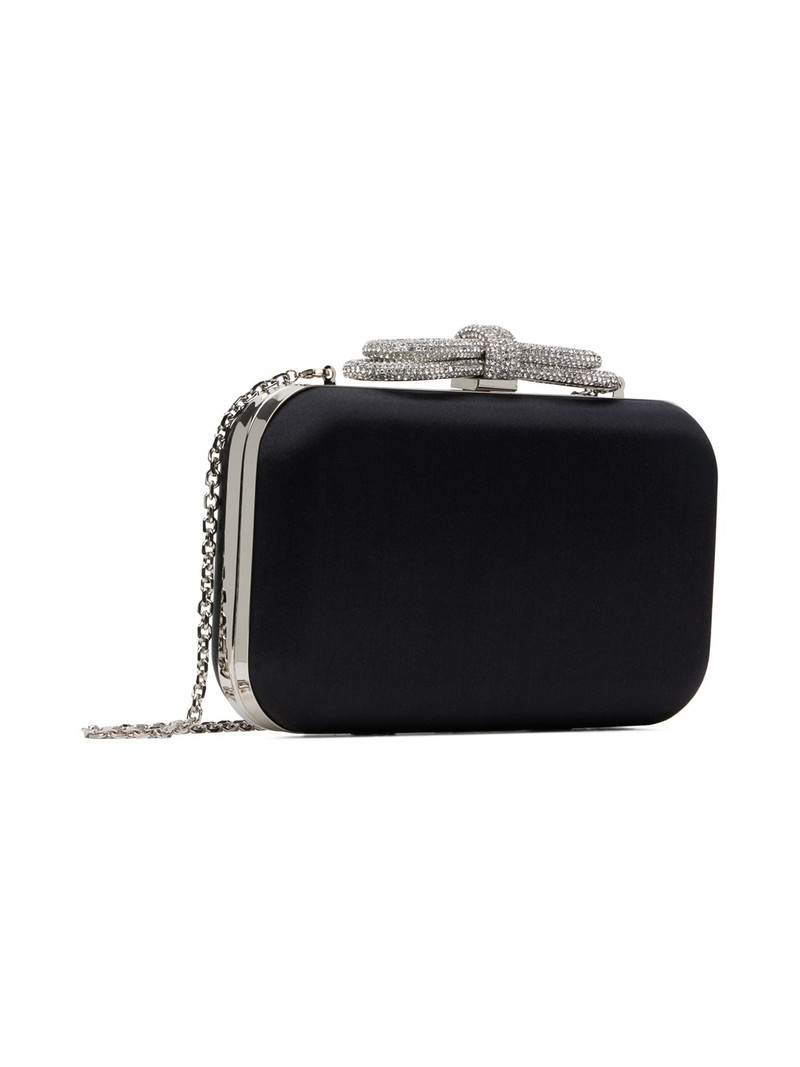 MACH & MACH Black Double Bow Satin Clutch outlook