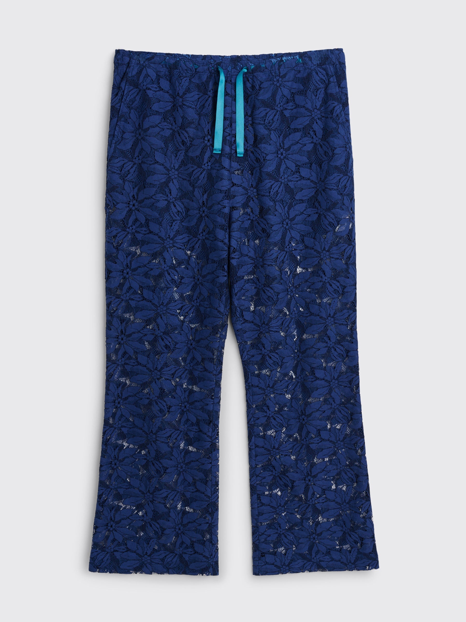 NEEDLES LACE CLOTH FLOWER BOOT-CUT PANTS NAVY - 1