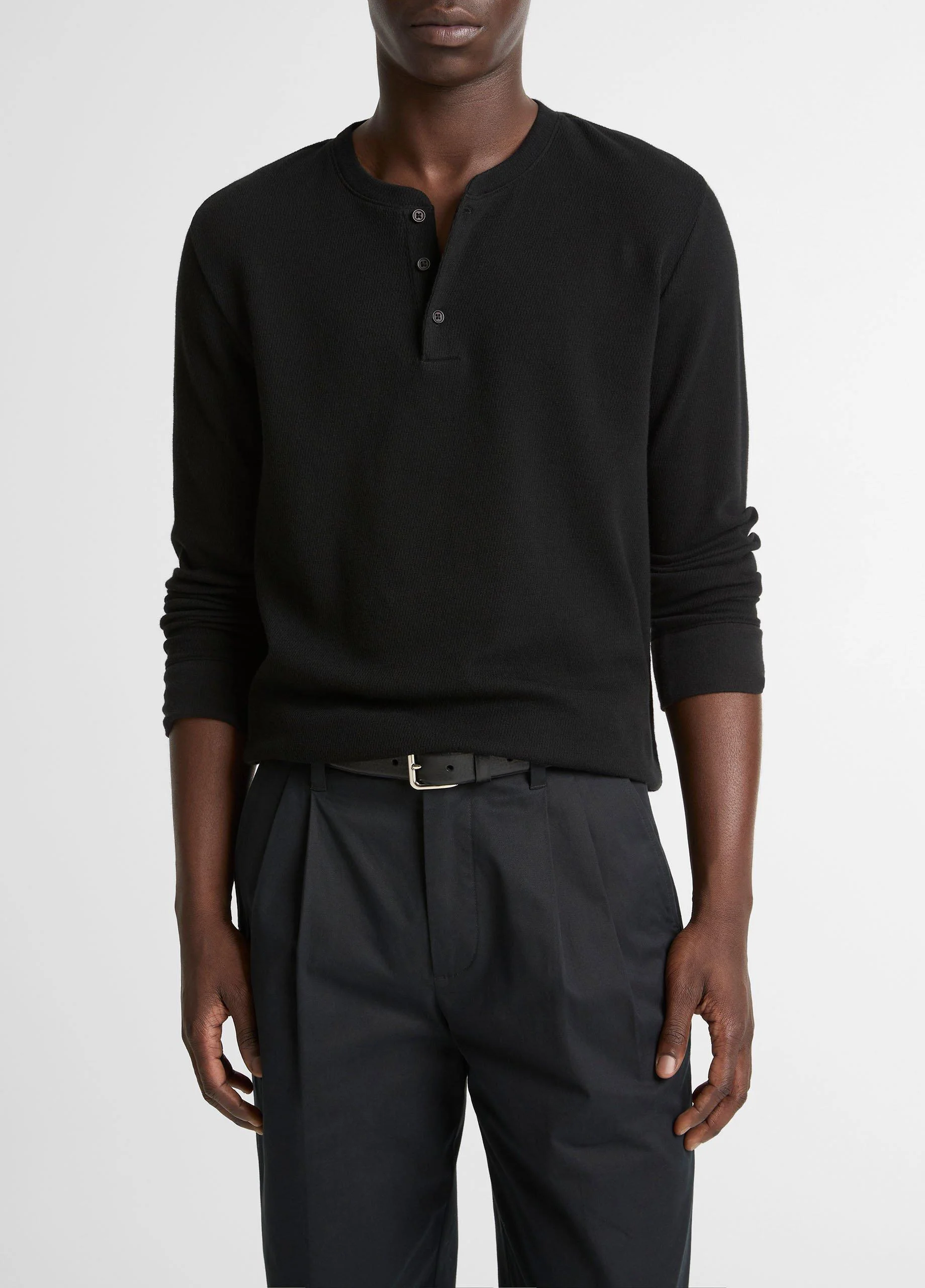 Jacquard-Rib Cotton Henley - 1