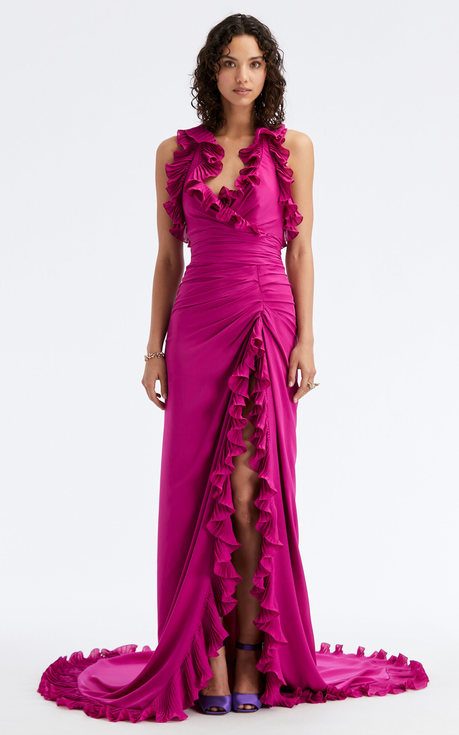 Ruffled Silk-Georgette Gown purple - 7