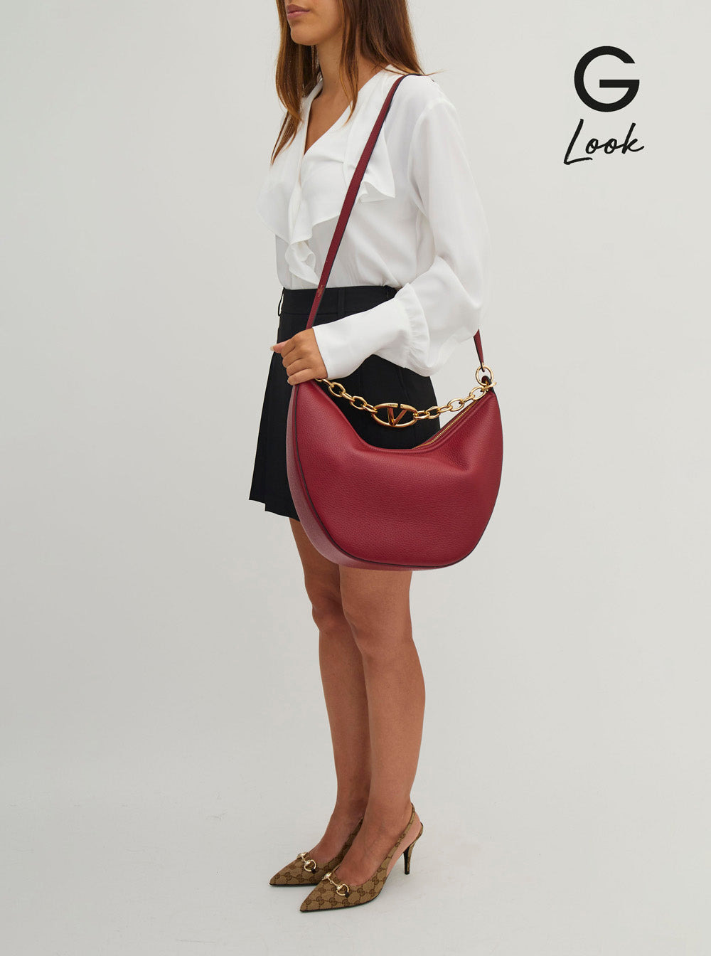 Valentino Garavani Women 'Vlogo Moon' Bordeaux Hobo Shoulder Bag In Grainy Leather Woman - 6