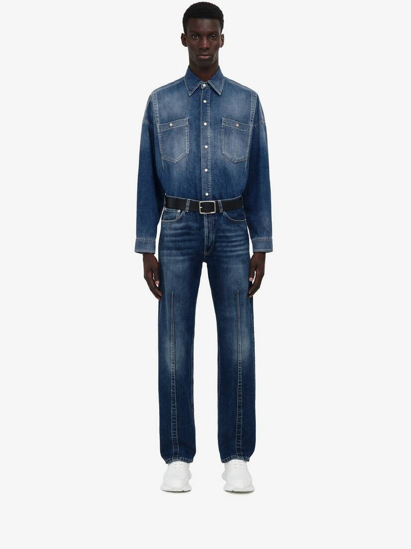 Alexander McQueen Men's Darted Denim Shirt in Washed Blue outlook