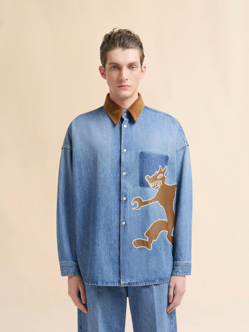Marni BLUE DENIM SHIRT WITH WOLF PATCH outlook