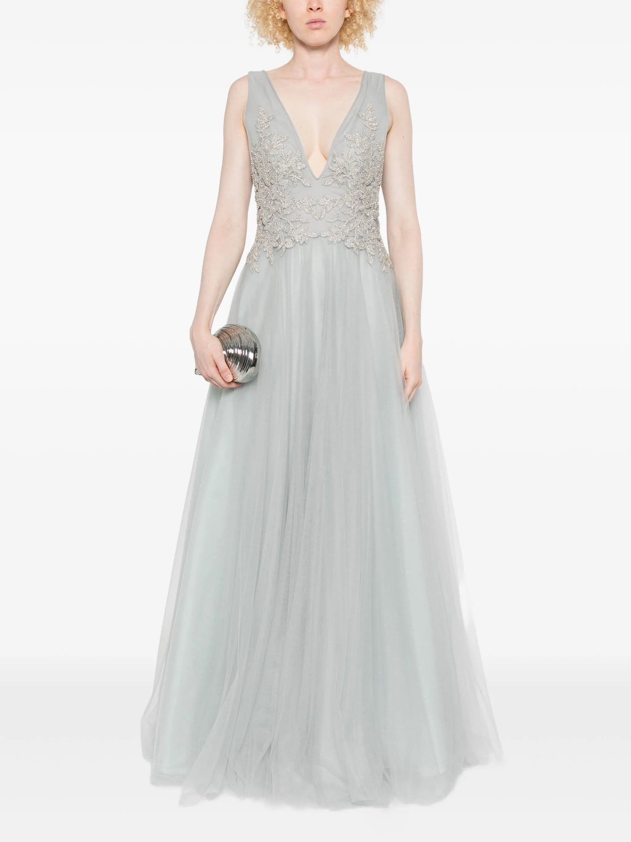 Costarellos Embellished V-neck Tulle Maxi Dress - 2