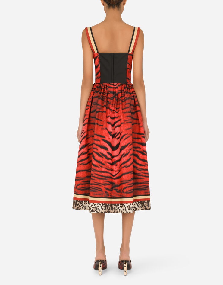 Long tiger-print poplin dress - 2