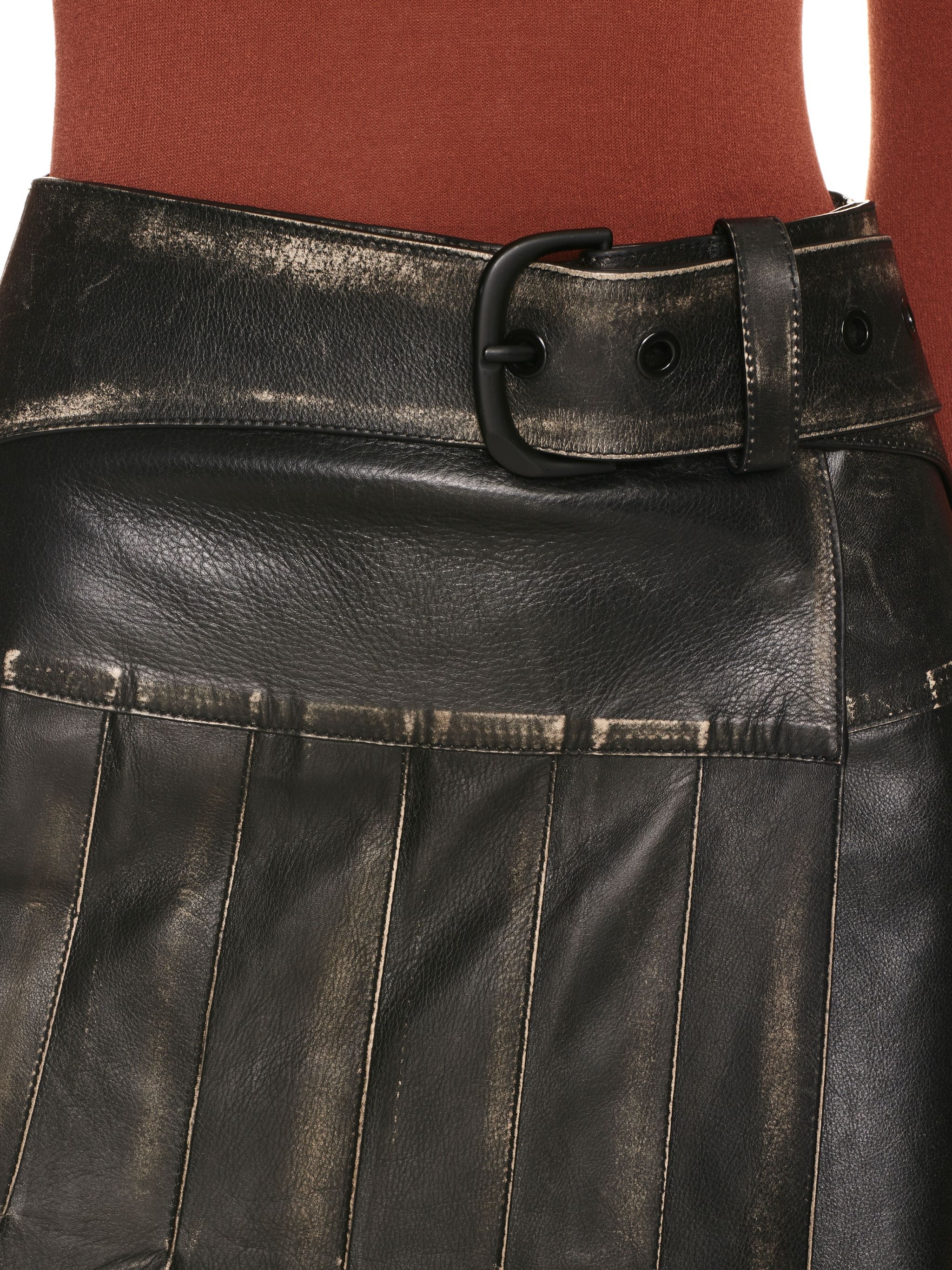 Vintage Belt Pleated Midi Ski Black Blac - 5