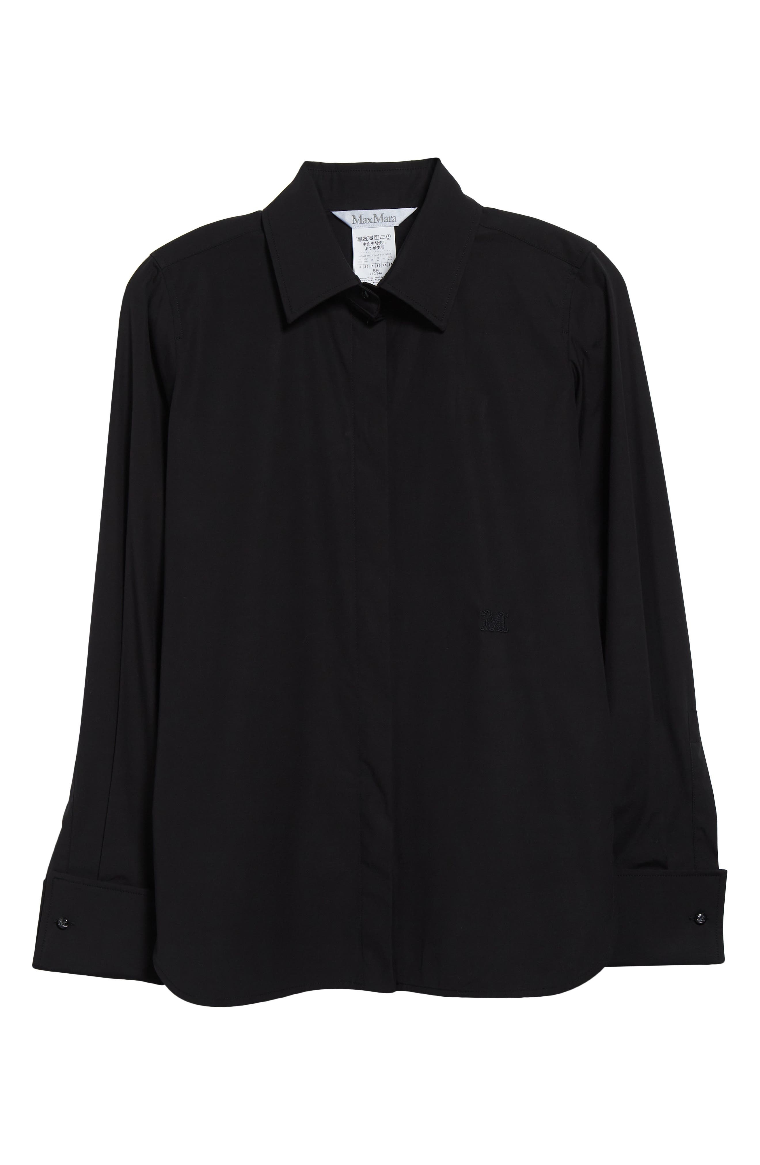 Max Mara Knut Stretch Cotton Button-Up Shirt in Black at Nordstrom - 5