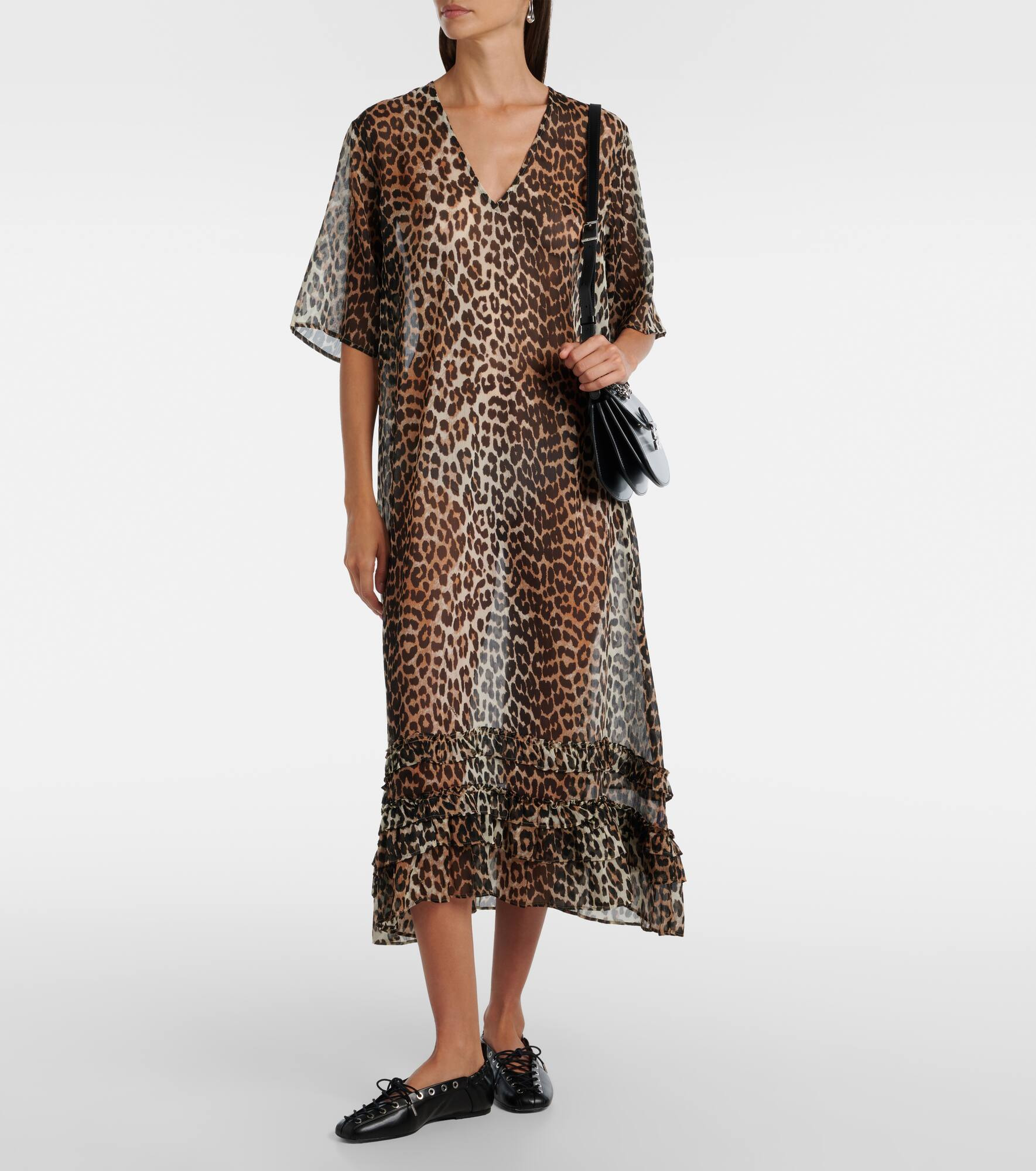 Leopard-print sheer chiffon midi dress - 2