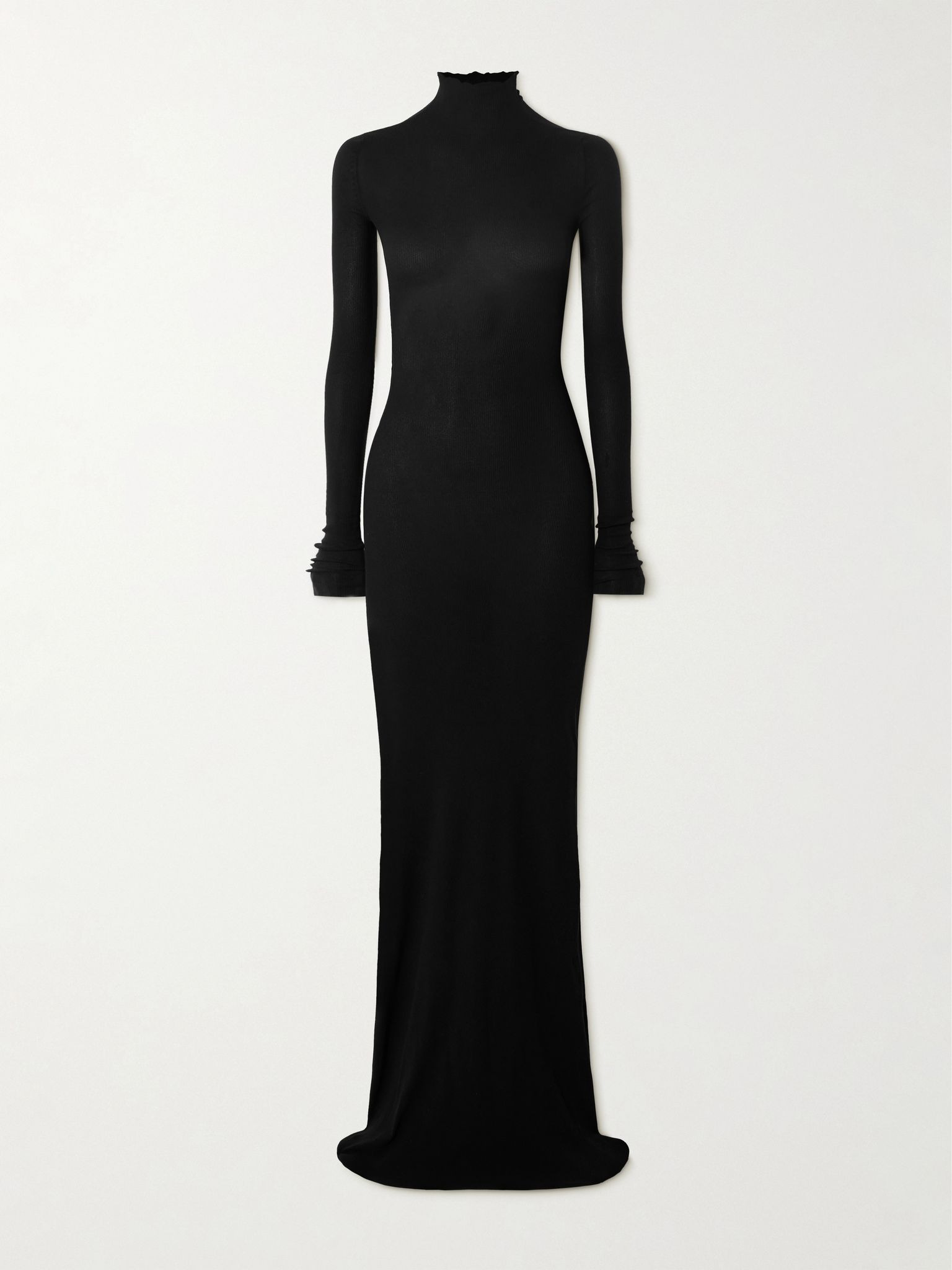 Ribbed-knit turtleneck maxi dress Black - 1