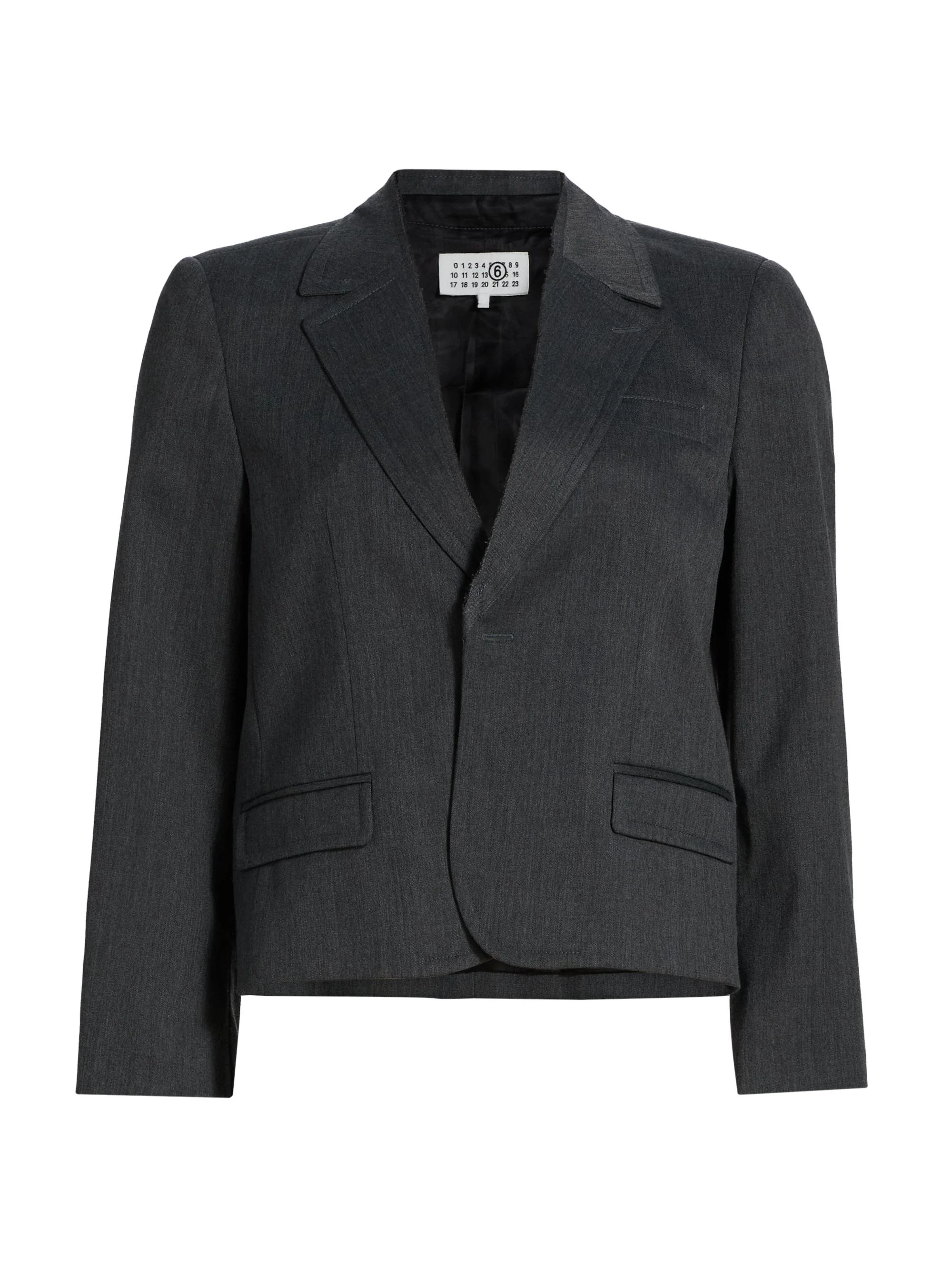 Women's Wool-Blend Crop Blazer - Dark Grey Melange - 1