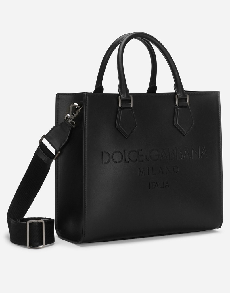 Small calfskin shopper with logo 3