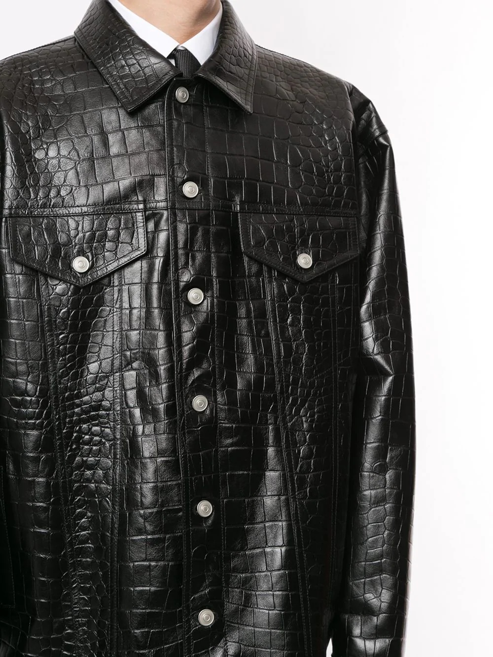 crocodile-effect embossed leather jacket - 5