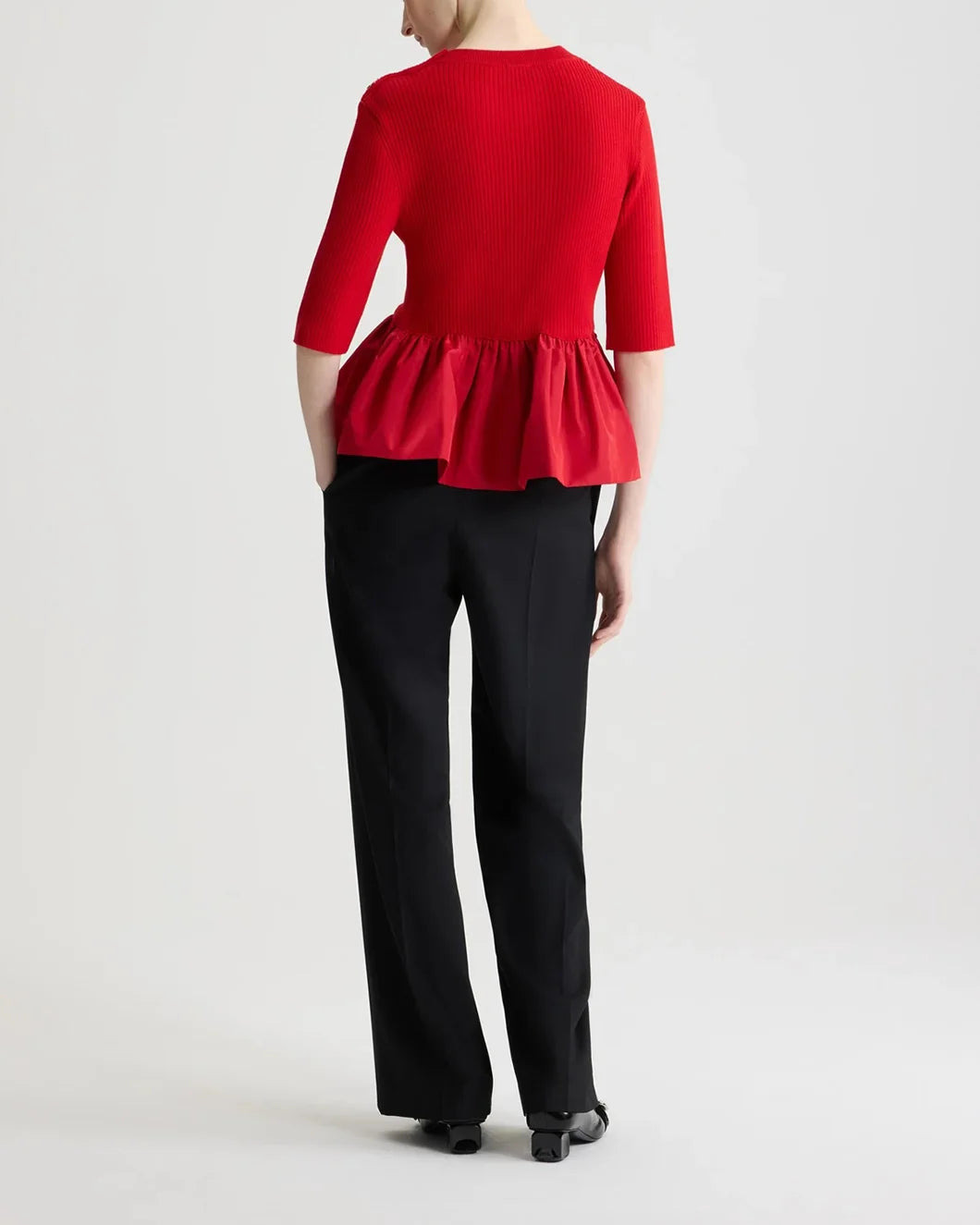 RUFFLE HEM RIBBED JUMPER IN WOOL AND FAILLE - 3