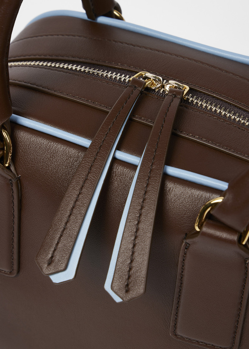 Women's Leather Contrasting Trim Top Handle Bag 4