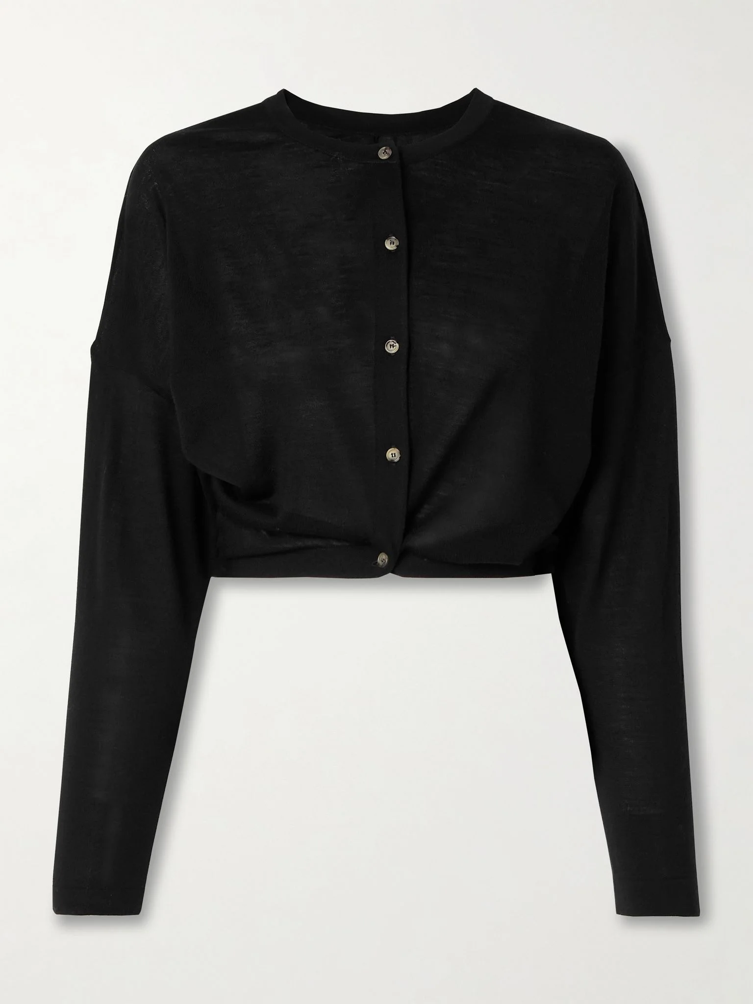 Finn cropped merino wool cardigan Black - 1